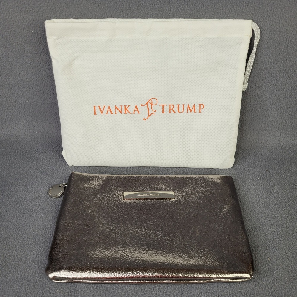 Ivanka Trump Gunmetal Metallic Clutch with Gift Bag 9" x‎ 5.5"
